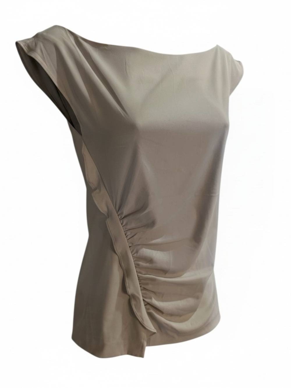 Armani Exchange Light Taupe Ruffled Satin-Effect Blouse